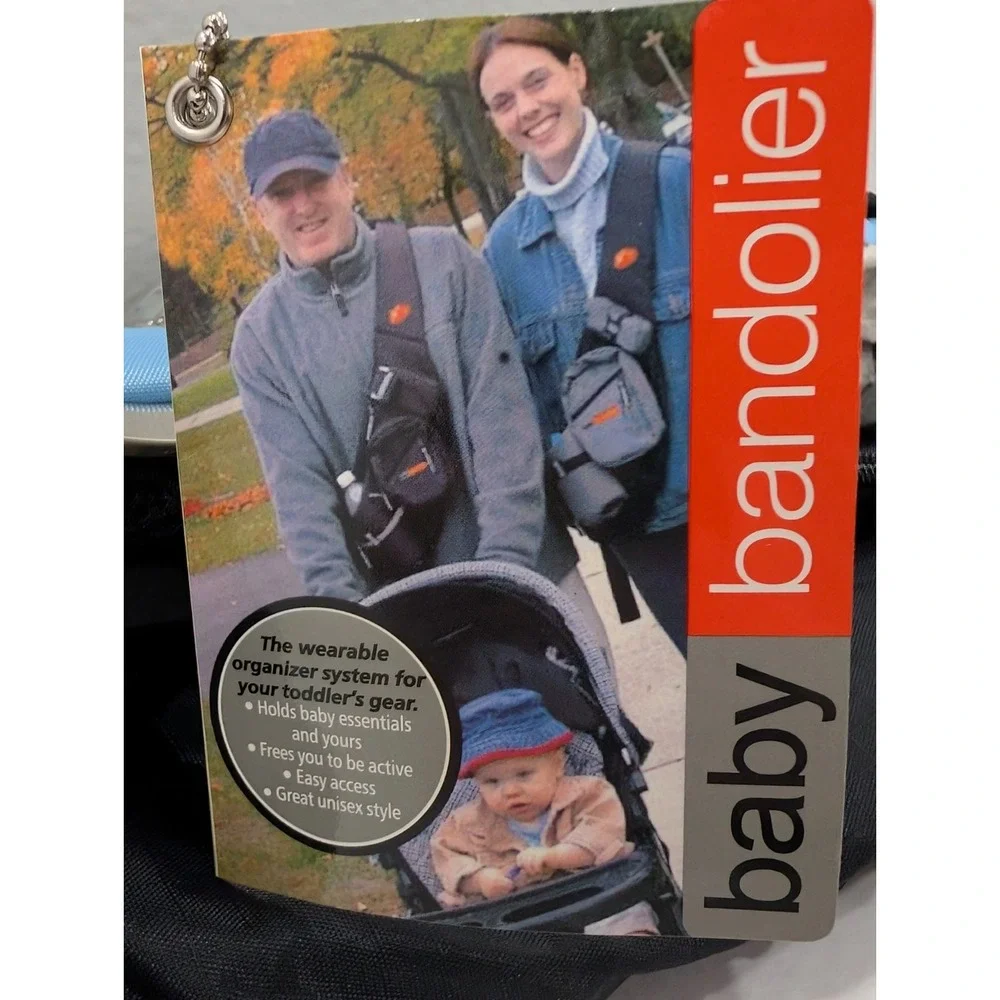 Baby Bandolier Wearable Diaper Bag Organizer Gray Blue Hands-Free NWT